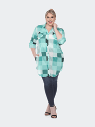 Plus Size Plaid Tunic Shirt - Green/White