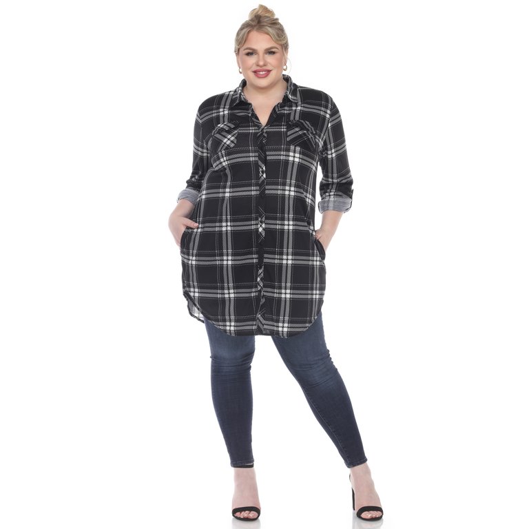 Plus Size Plaid Tunic Top - Black