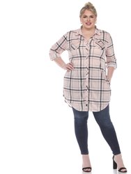 Plus Size Plaid Tunic Top - Pink