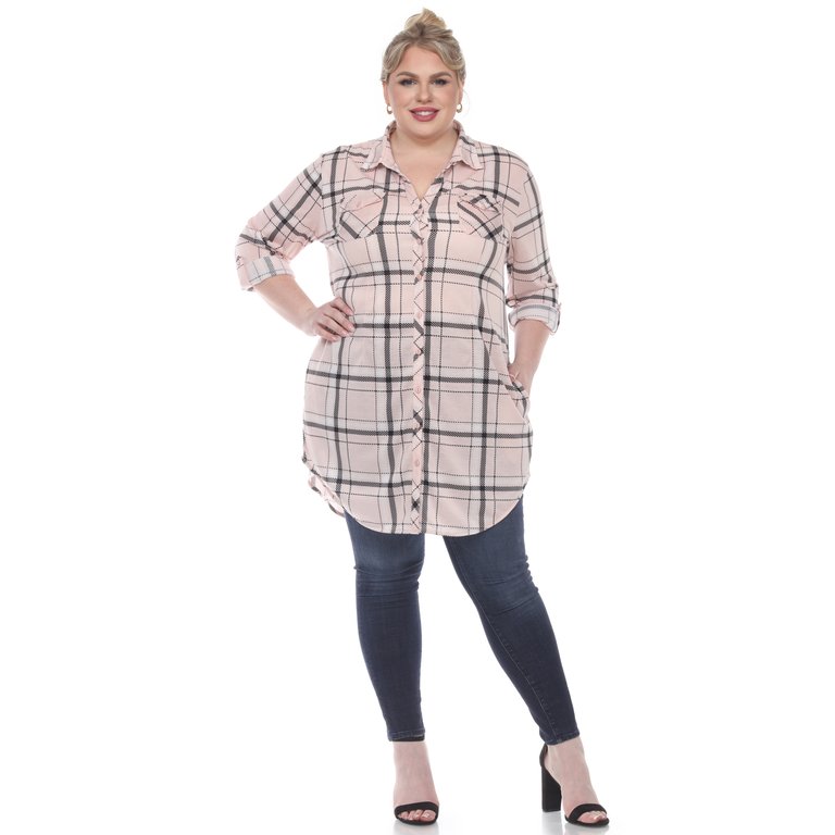 Plus Size Plaid Tunic Top - Pink