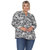 Plus Size Pleated Long Sleeve Floral Print Blouse - Black