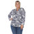 Plus Size Pleated Long Sleeve Floral Print Blouse - Navy