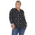 Plus Size Pleated Long Sleeve Leaf Print Blouse - Black