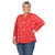 Plus Size Pleated Long Sleeve Leaf Print Blouse - Red