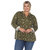 Plus Size Pleated Long Sleeve Leaf Print Blouse - Olive