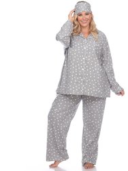 Plus Size Polka Dots Three-Piece Pajama Set - Grey Polka Dots