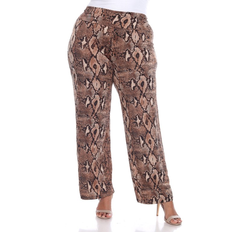 Plus Size Printed Palazzo Pants - Brown Snake