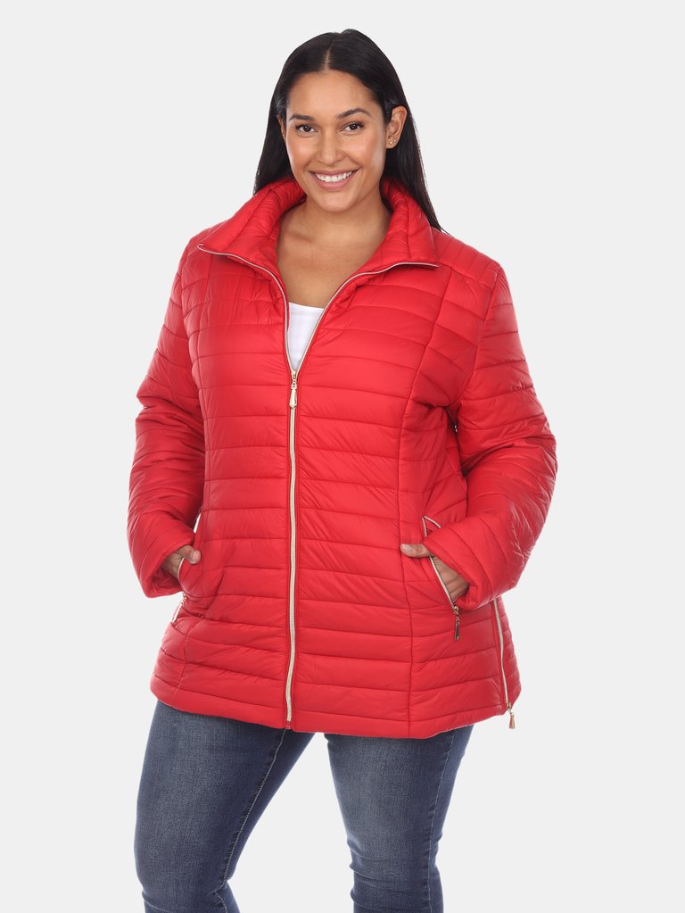 Plus Size Puffer Coat - Red