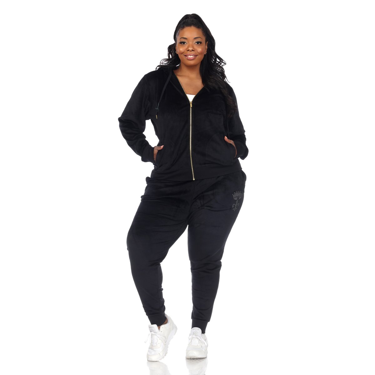 Women's Plus Size 2 Piece Velour Tracksuit Set Pink 3x - White