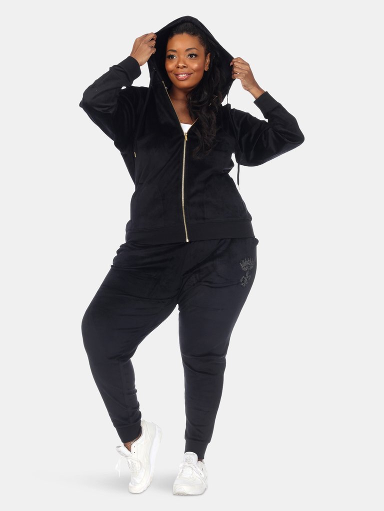 Plus Size Rhinestone 2 Piece Velour Tracksuit Set