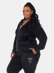 Plus Size Rhinestone 2 Piece Velour Tracksuit Set