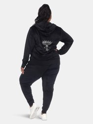 Plus Size Rhinestone 2 Piece Velour Tracksuit Set