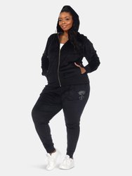 Plus Size Rhinestone 2 Piece Velour Tracksuit Set