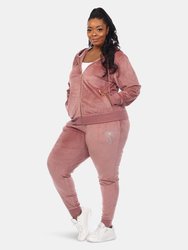 Plus Size Rhinestone 2 Piece Velour Tracksuit Set