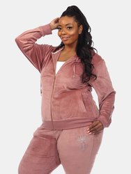 Plus Size Rhinestone 2 Piece Velour Tracksuit Set