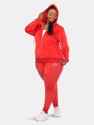 Plus Size Rhinestone 2 Piece Velour Tracksuit Set