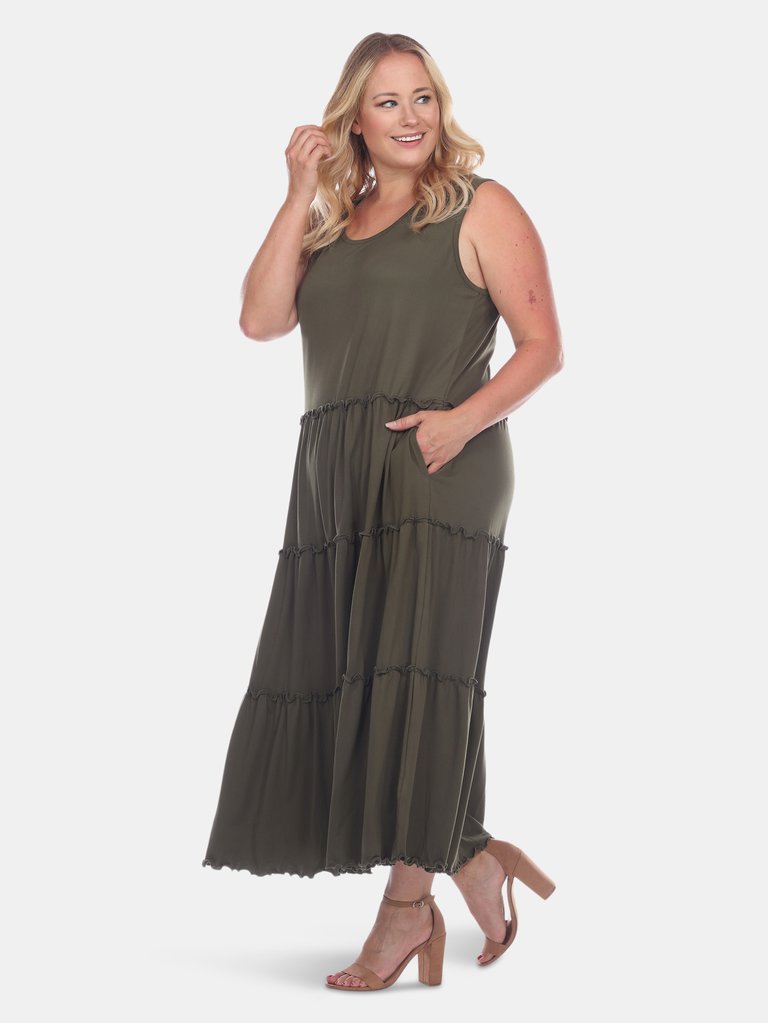 Plus Size Scoop Neck Tiered Midi Dress