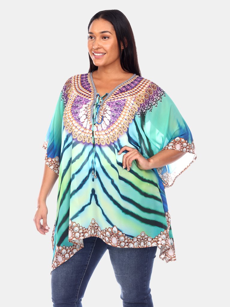 Plus Size Short Caftan with Tie-up Neckline