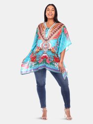 Plus Size Short Caftan with Tie-up Neckline