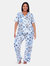 Plus Size Short Sleeve & Pants Tropical Pajama Set - White/Blue