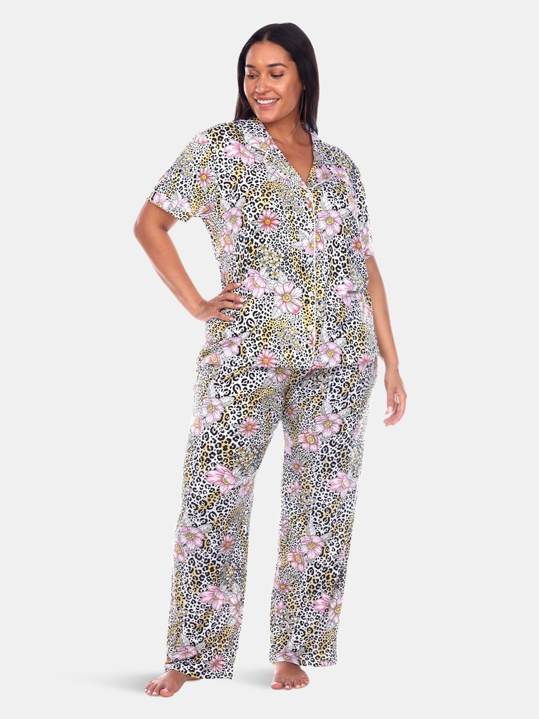 Plus Size Short Sleeve & Pants Tropical Pajama Set