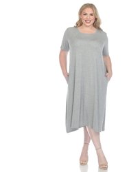 Plus Size Short Sleeve Pocket Swing Midi Dress - Heather Grey