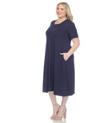 Plus Size Short Sleeve Pocket Swing Midi Dress