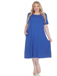 Plus Size Short Sleeve Pocket Swing Midi Dress