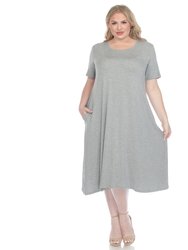 Plus Size Short Sleeve Pocket Swing Midi Dress