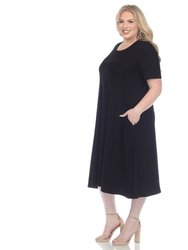 Plus Size Short Sleeve Pocket Swing Midi Dress