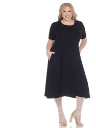 Plus Size Short Sleeve Pocket Swing Midi Dress