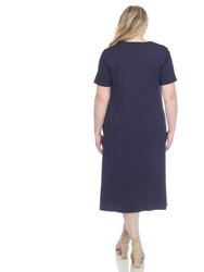 Plus Size Short Sleeve Pocket Swing Midi Dress