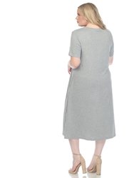 Plus Size Short Sleeve Pocket Swing Midi Dress