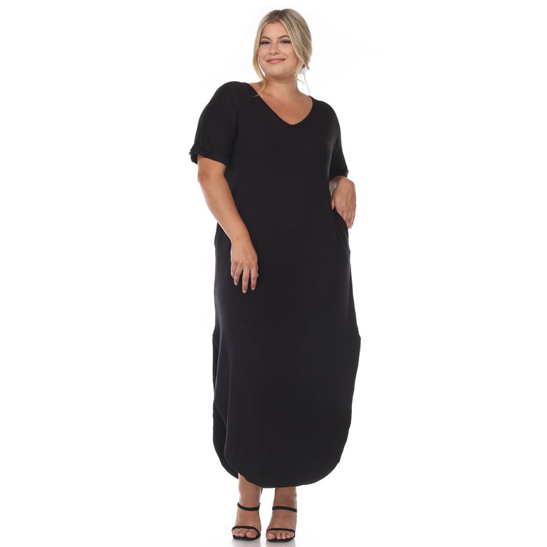 Plus Size Short Sleeve V-Neck Maxi Dress