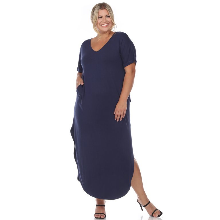 Plus Size Short Sleeve V-Neck Maxi Dress