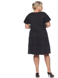 Plus Size Short Sleeve V-Neck Tiered Midi Dress