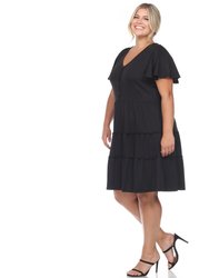 Plus Size Short Sleeve V-Neck Tiered Midi Dress