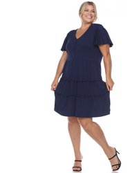 Plus Size Short Sleeve V-Neck Tiered Midi Dress