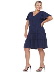 Plus Size Short Sleeve V-Neck Tiered Midi Dress