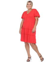 Plus Size Short Sleeve V-Neck Tiered Midi Dress