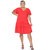 Plus Size Short Sleeve V-Neck Tiered Midi Dress - Red