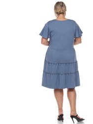 Plus Size Short Sleeve V-Neck Tiered Midi Dress