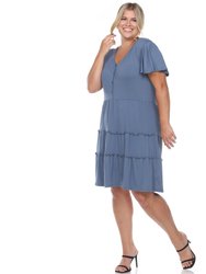 Plus Size Short Sleeve V-Neck Tiered Midi Dress