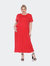 Plus Size Short Sleeves Maxi Dress - Red