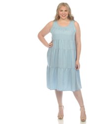 Plus Size Sleeveless Tiered Chambray Midi Dress - Denim Blue