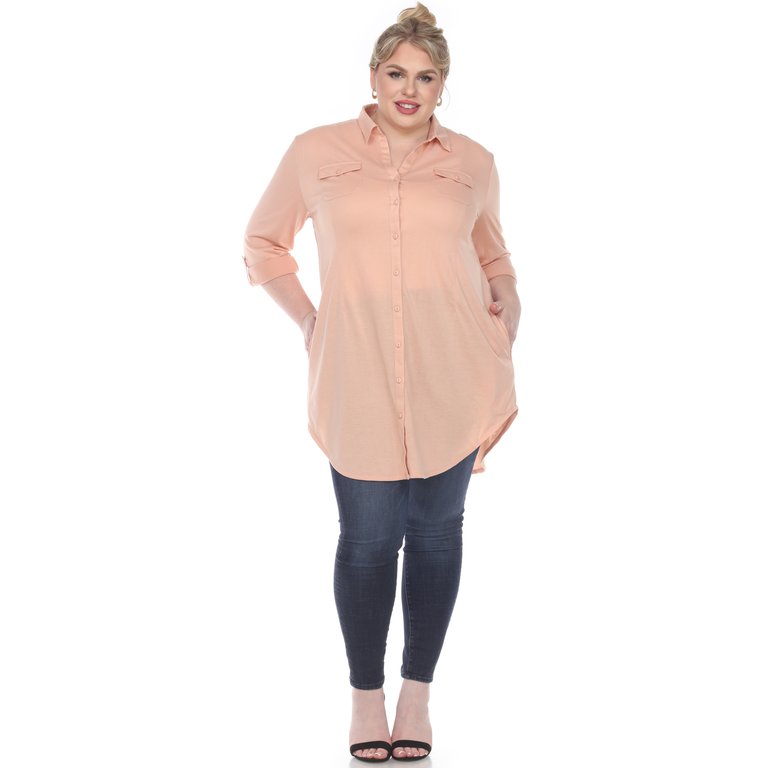 Plus Size Stretchy Tunic - Dusty Pink