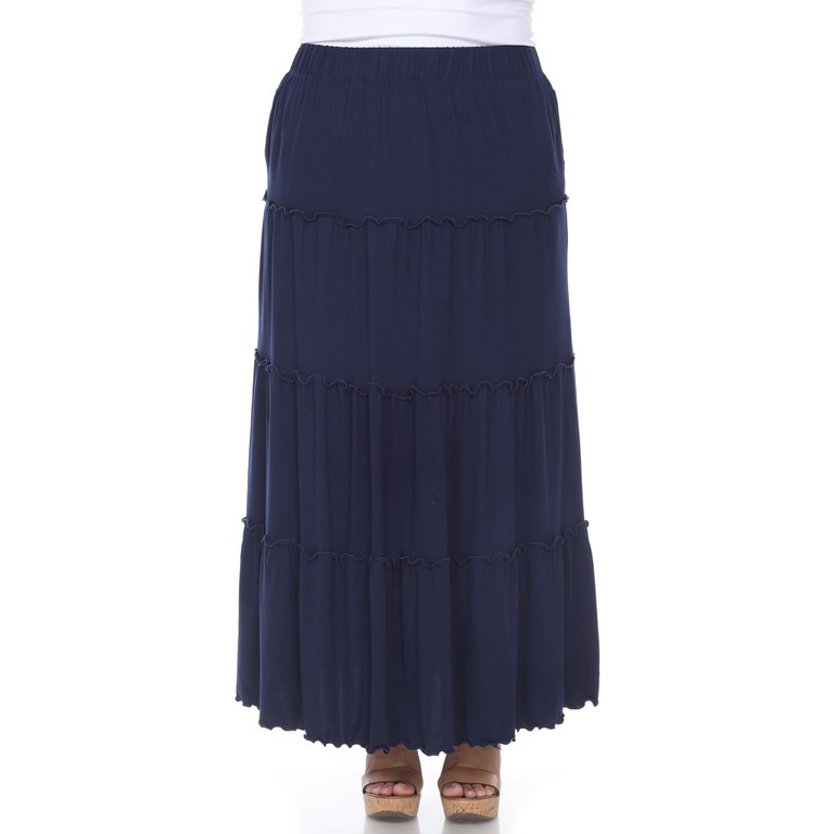 Plus Size Tiered Maxi Skirt - Navy