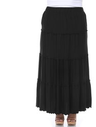Plus Size Tiered Maxi Skirt - Black