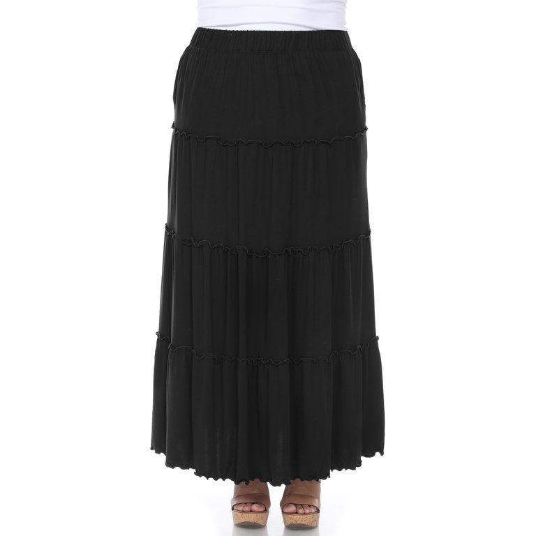 Plus Size Tiered Maxi Skirt - Black