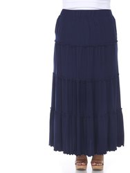 Plus Size Tiered Maxi Skirt - Navy